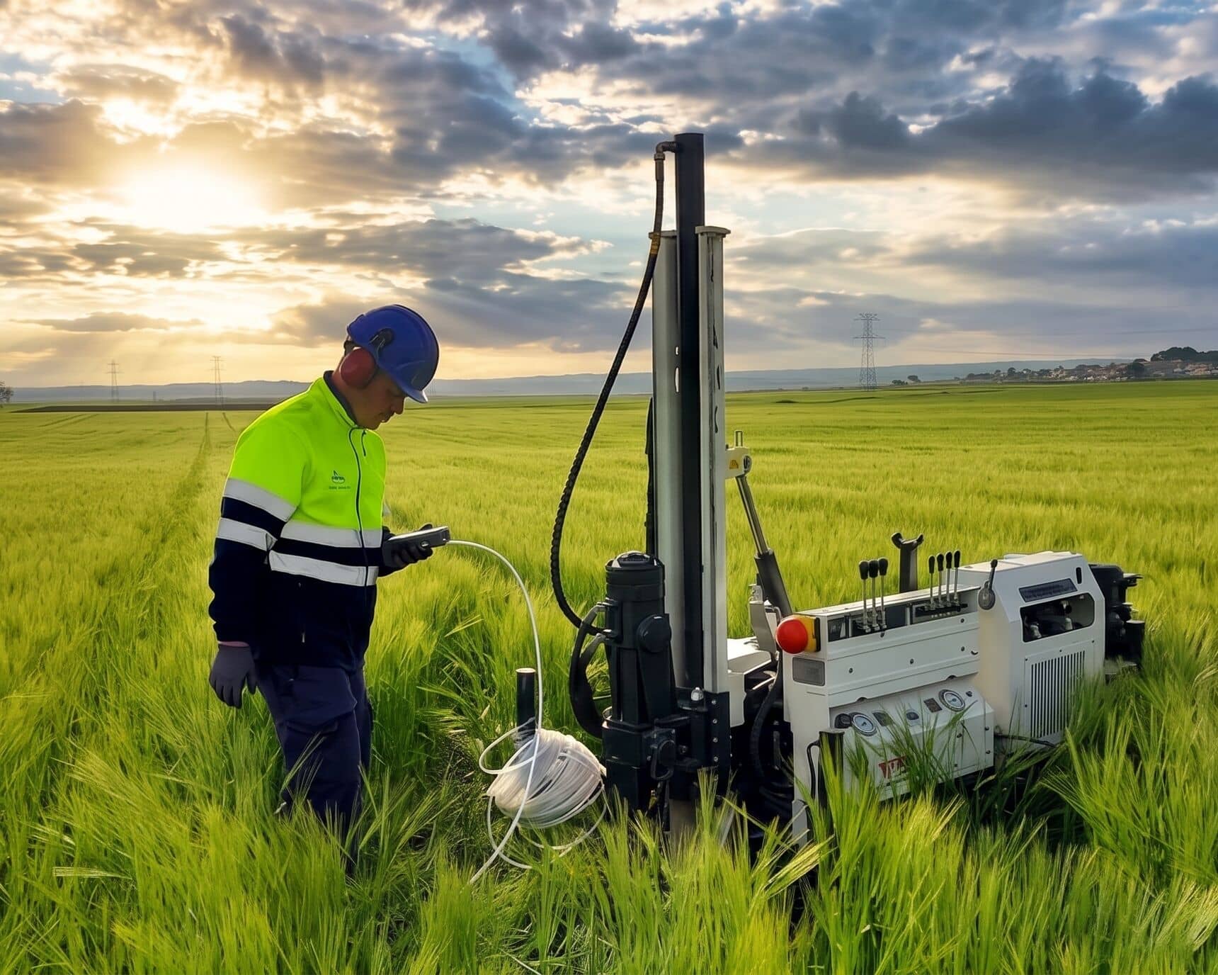 Soilutions technician working with the TEC10.2 rig in a cereal field